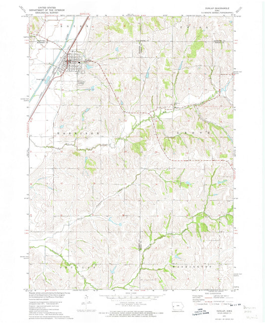 Classic USGS Dunlap Iowa 7.5'x7.5' Topo Map Image