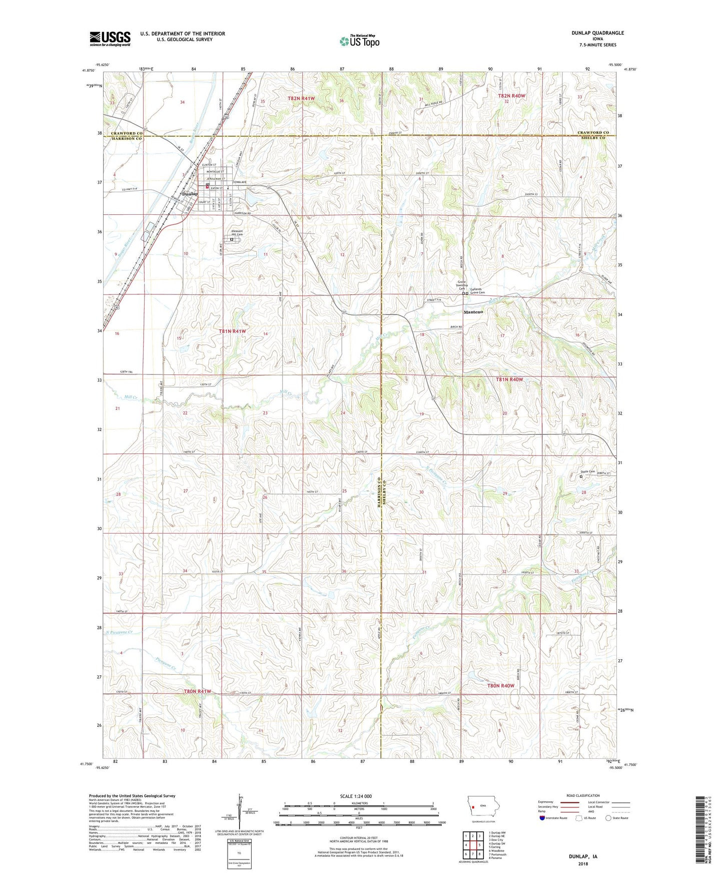 Dunlap Iowa US Topo Map Image