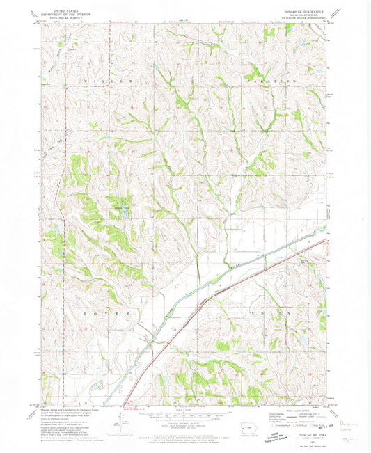 Classic USGS Dunlap NE Iowa 7.5'x7.5' Topo Map Image