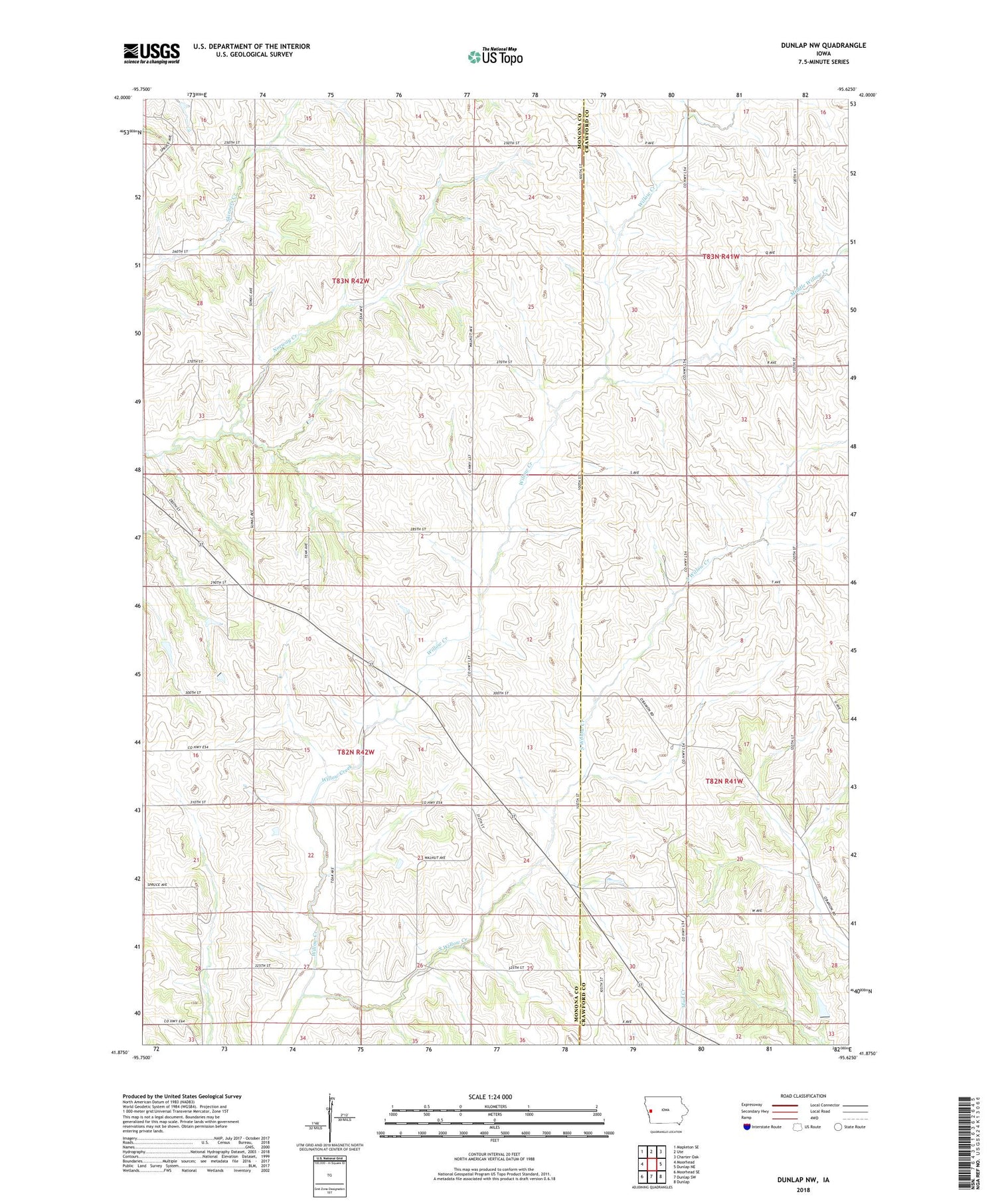 Dunlap NW Iowa US Topo Map Image
