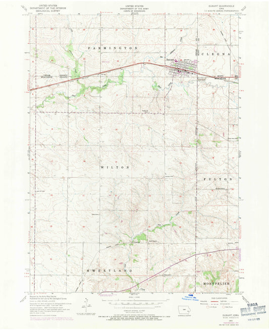 Classic USGS Durant Iowa 7.5'x7.5' Topo Map Image