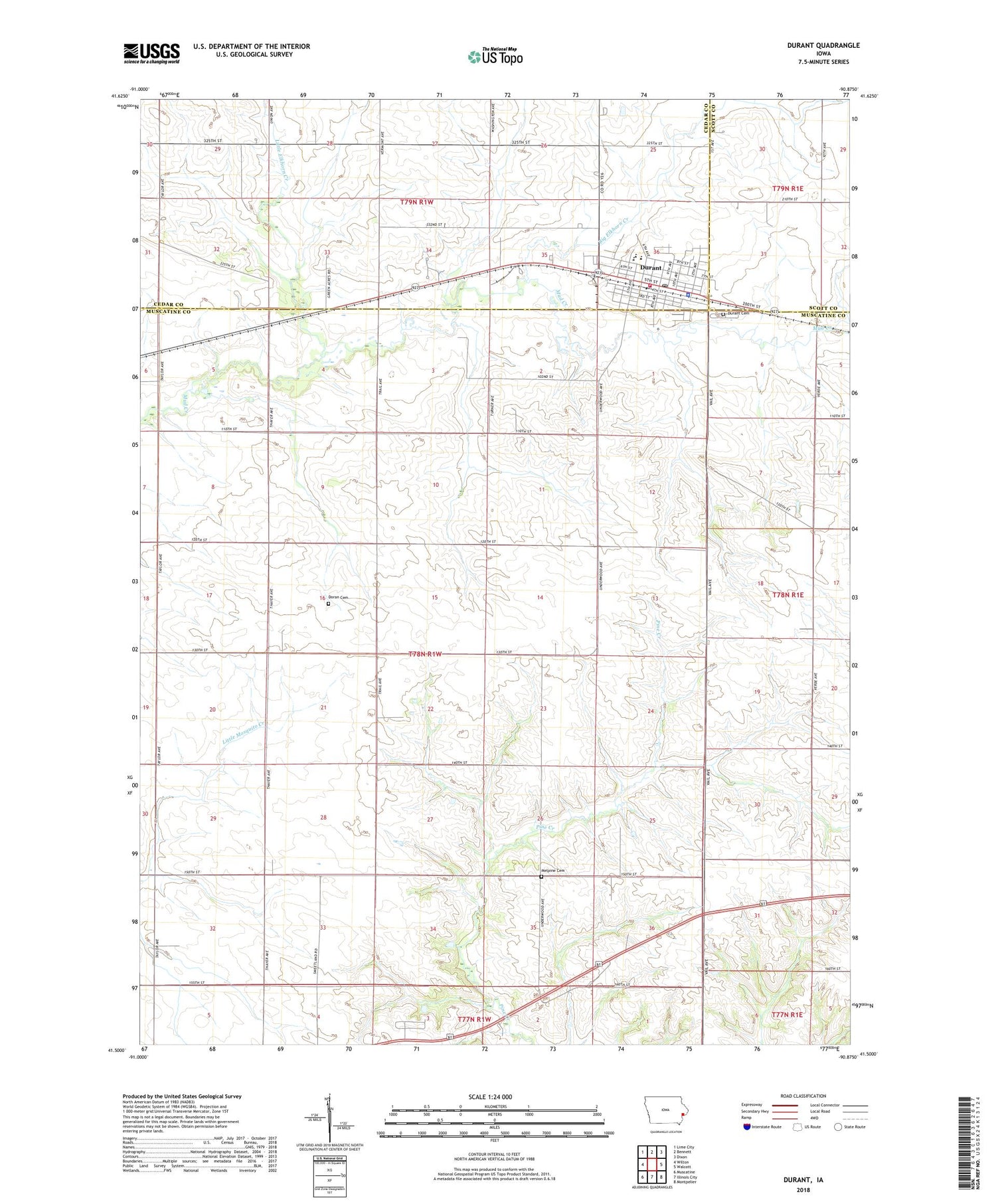 Durant Iowa US Topo Map Image