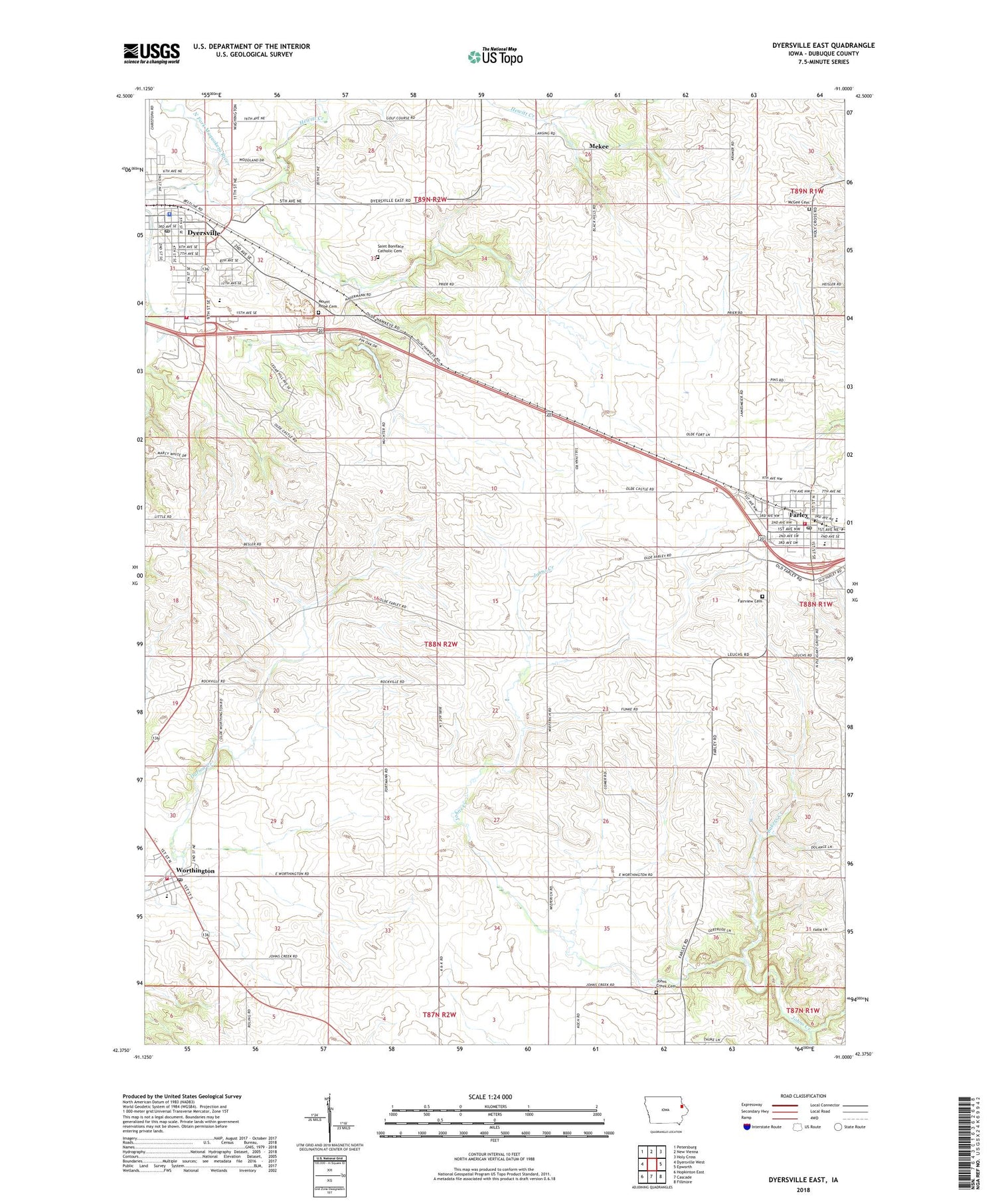 Dyersville East Iowa US Topo Map Image