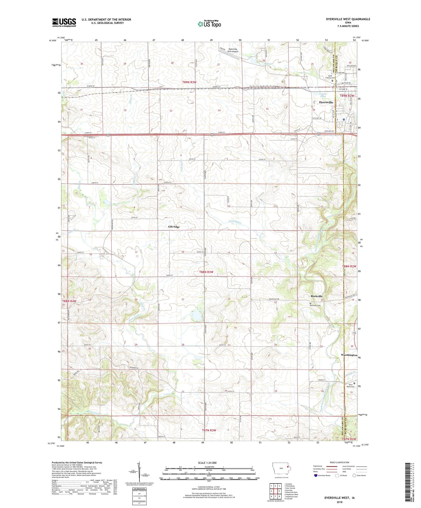 Dyersville West Iowa US Topo Map Image