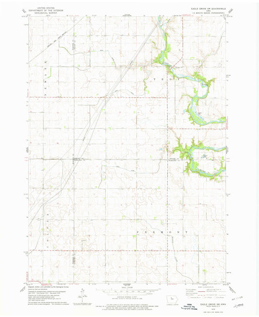 Classic USGS Eagle Grove SW Iowa 7.5'x7.5' Topo Map Image