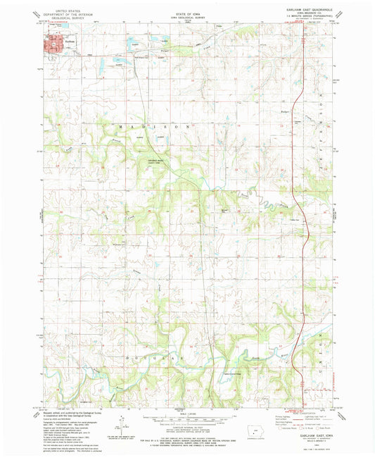 Classic USGS Earlham East Iowa 7.5'x7.5' Topo Map Image
