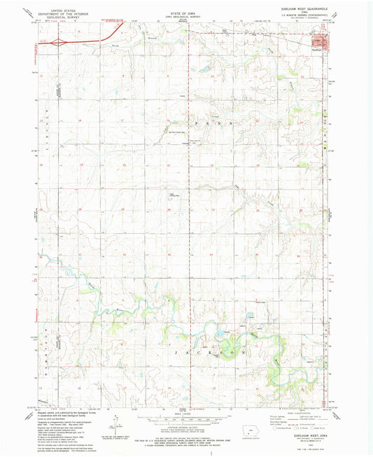 Classic USGS Earlham West Iowa 7.5'x7.5' Topo Map Image