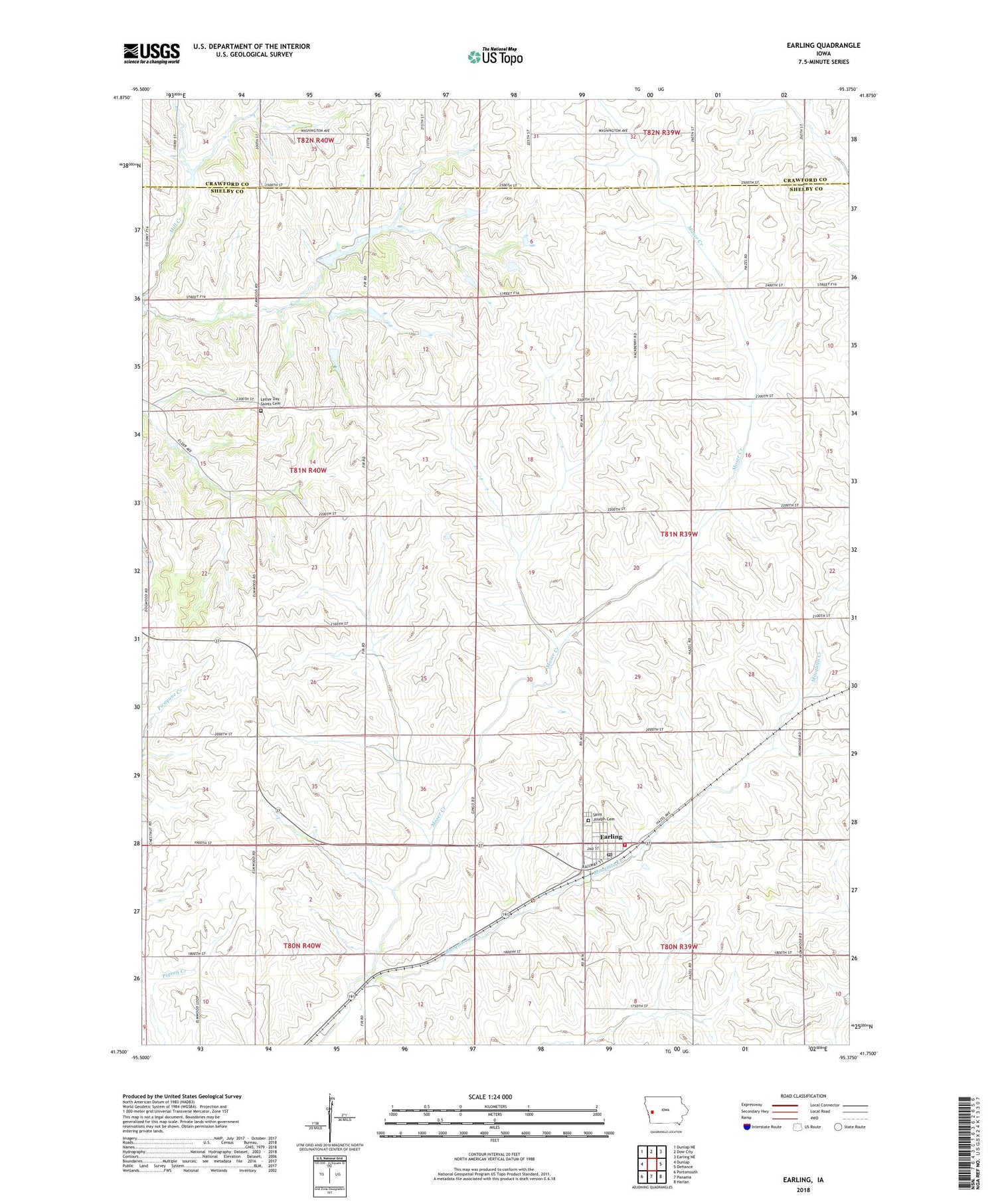 Earling Iowa US Topo Map Image