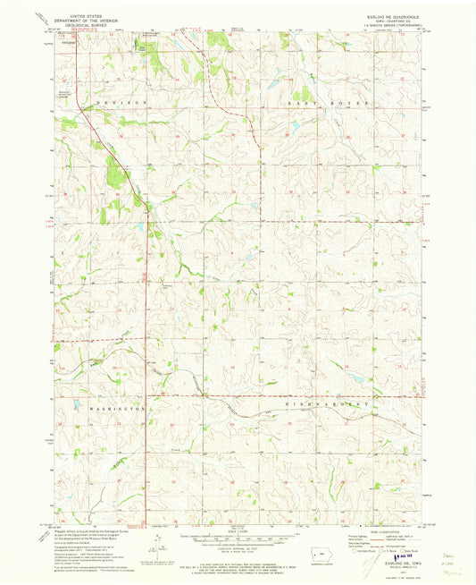 Classic USGS Earling NE Iowa 7.5'x7.5' Topo Map Image