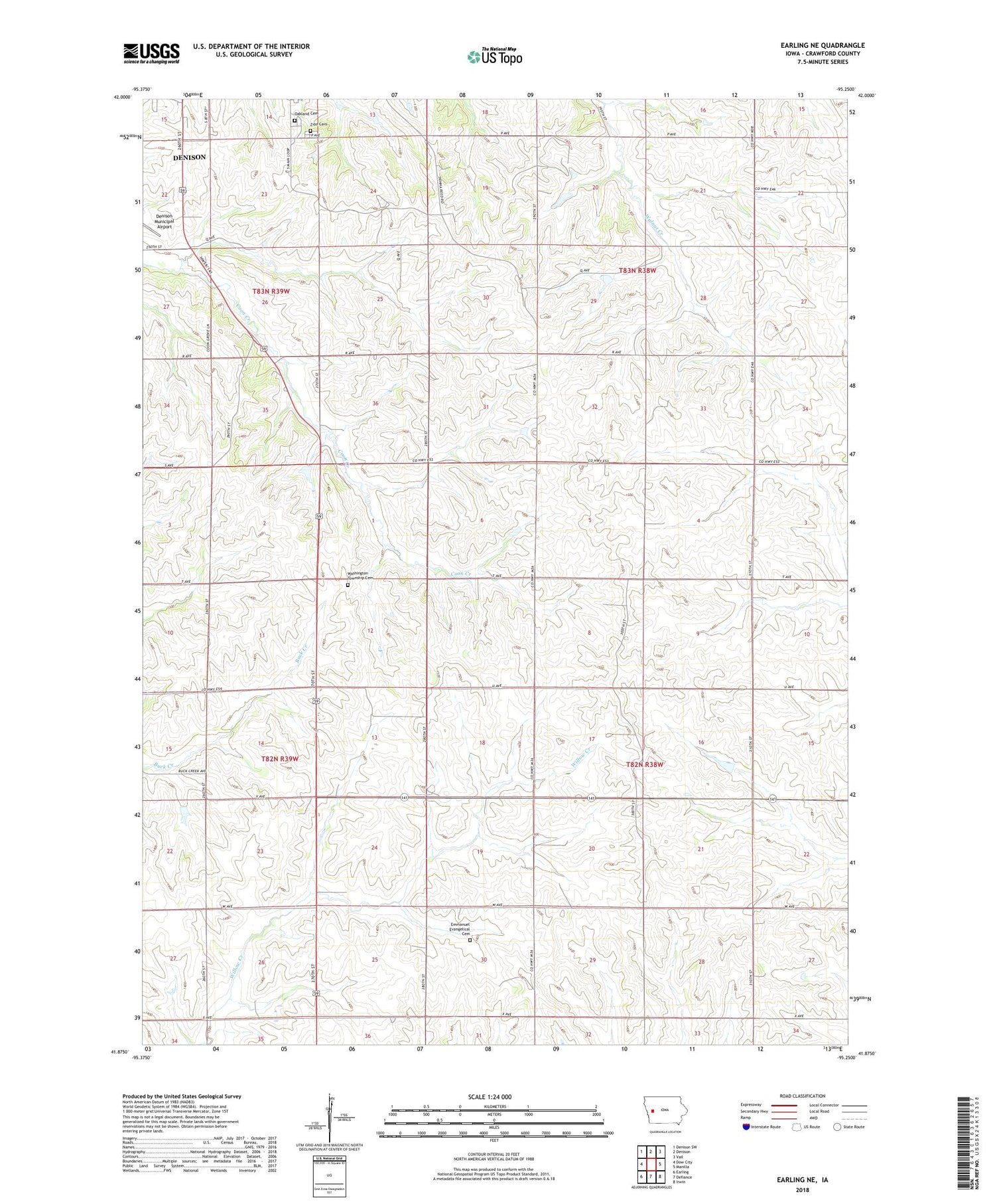 Earling NE Iowa US Topo Map Image