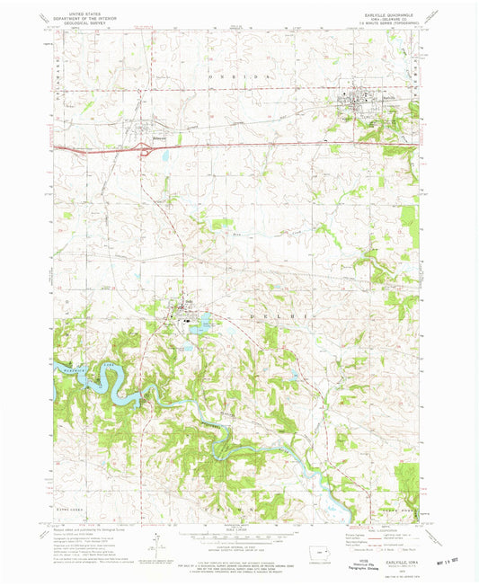 Classic USGS Earlville Iowa 7.5'x7.5' Topo Map Image