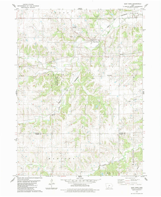 Classic USGS East Peru Iowa 7.5'x7.5' Topo Map Image