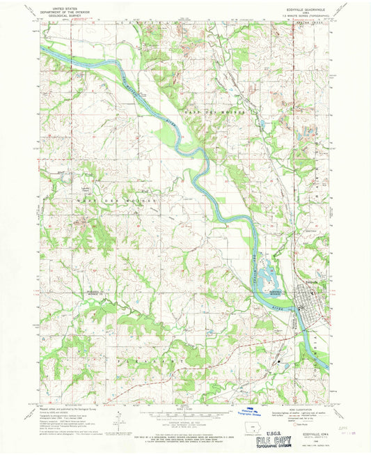 Classic USGS Eddyville Iowa 7.5'x7.5' Topo Map Image