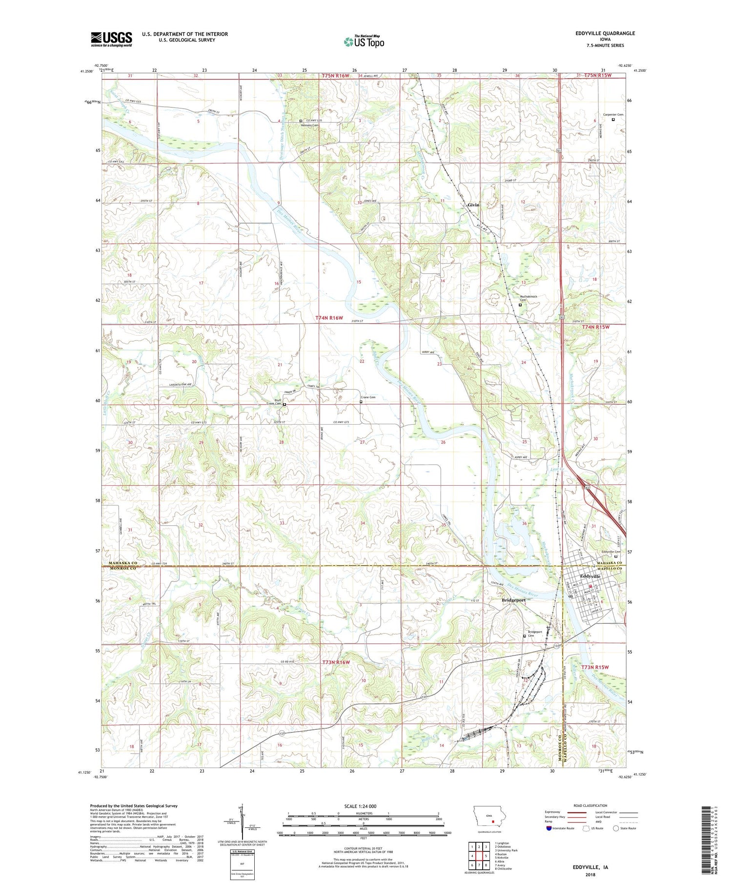 Eddyville Iowa US Topo Map Image