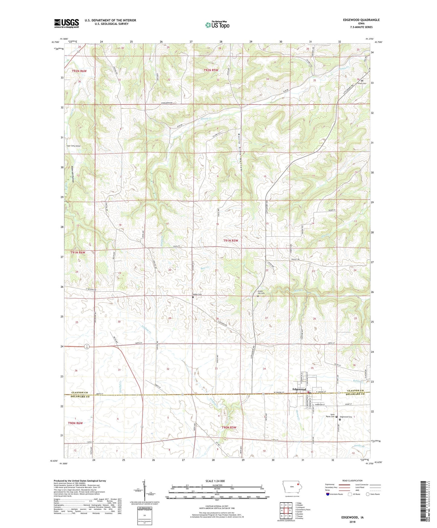 Edgewood Iowa US Topo Map Image