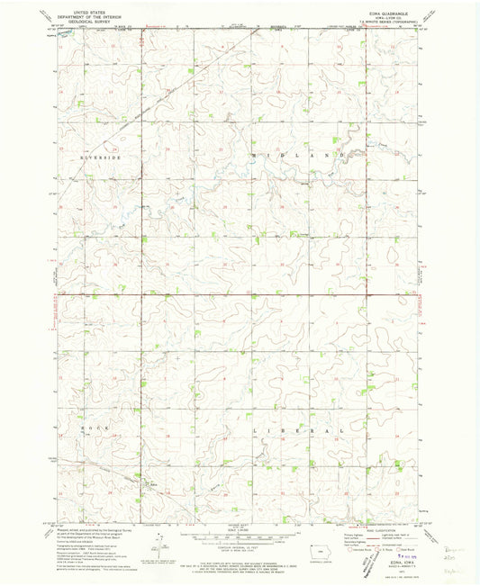 Classic USGS Edna Iowa 7.5'x7.5' Topo Map Image