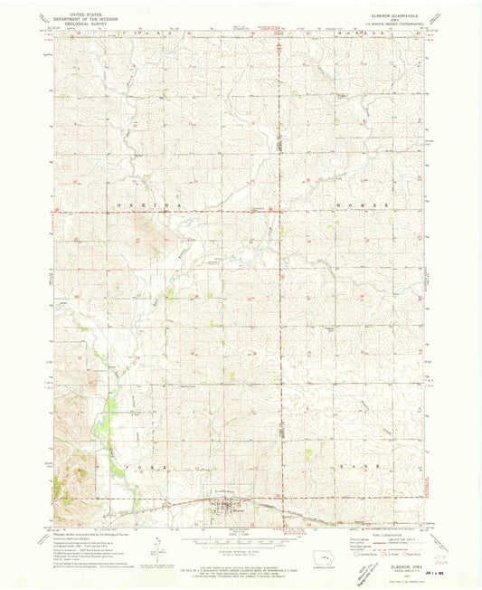 Classic USGS Elberon Iowa 7.5'x7.5' Topo Map Image