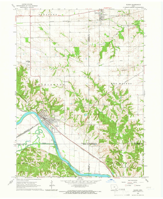 Classic USGS Eldon Iowa 7.5'x7.5' Topo Map Image