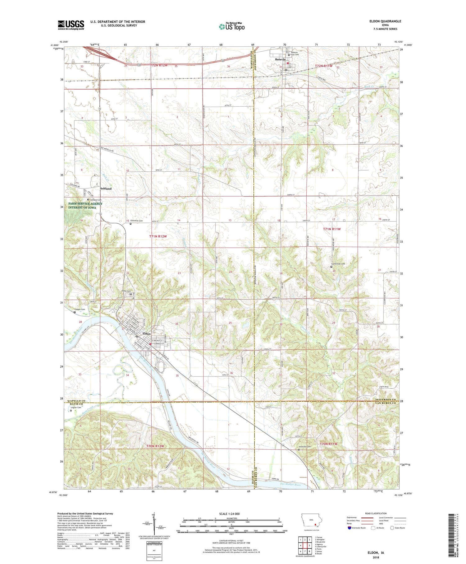 Eldon Iowa US Topo Map Image
