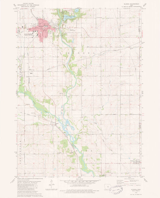 Classic USGS Eldora Iowa 7.5'x7.5' Topo Map Image