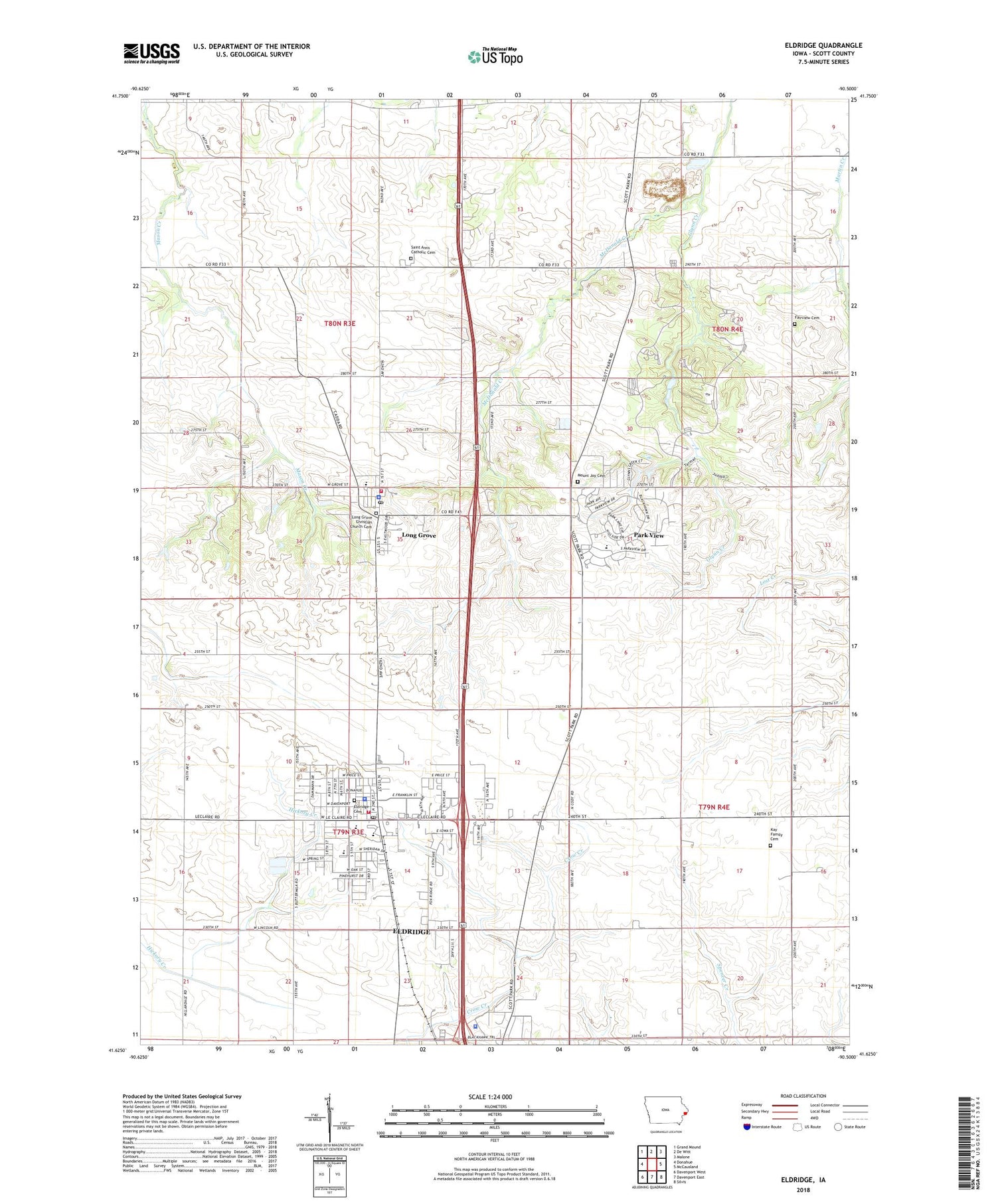 Eldridge Iowa US Topo Map Image