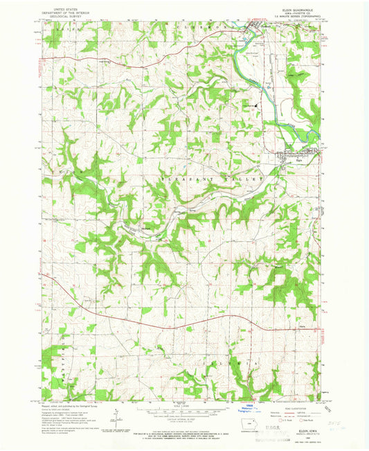Classic USGS Elgin Iowa 7.5'x7.5' Topo Map Image