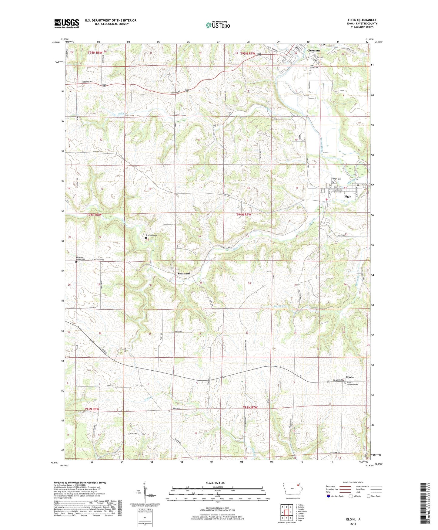 Elgin Iowa US Topo Map Image