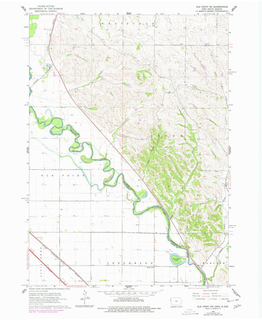 Classic USGS Elk Point NE Iowa 7.5'x7.5' Topo Map Image