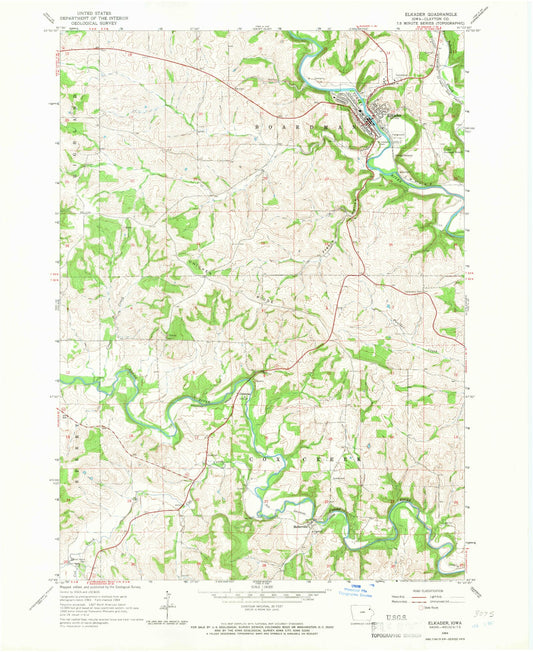 Classic USGS Elkader Iowa 7.5'x7.5' Topo Map Image