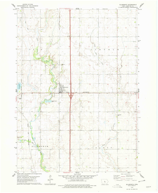 Classic USGS Ellsworth Iowa 7.5'x7.5' Topo Map Image