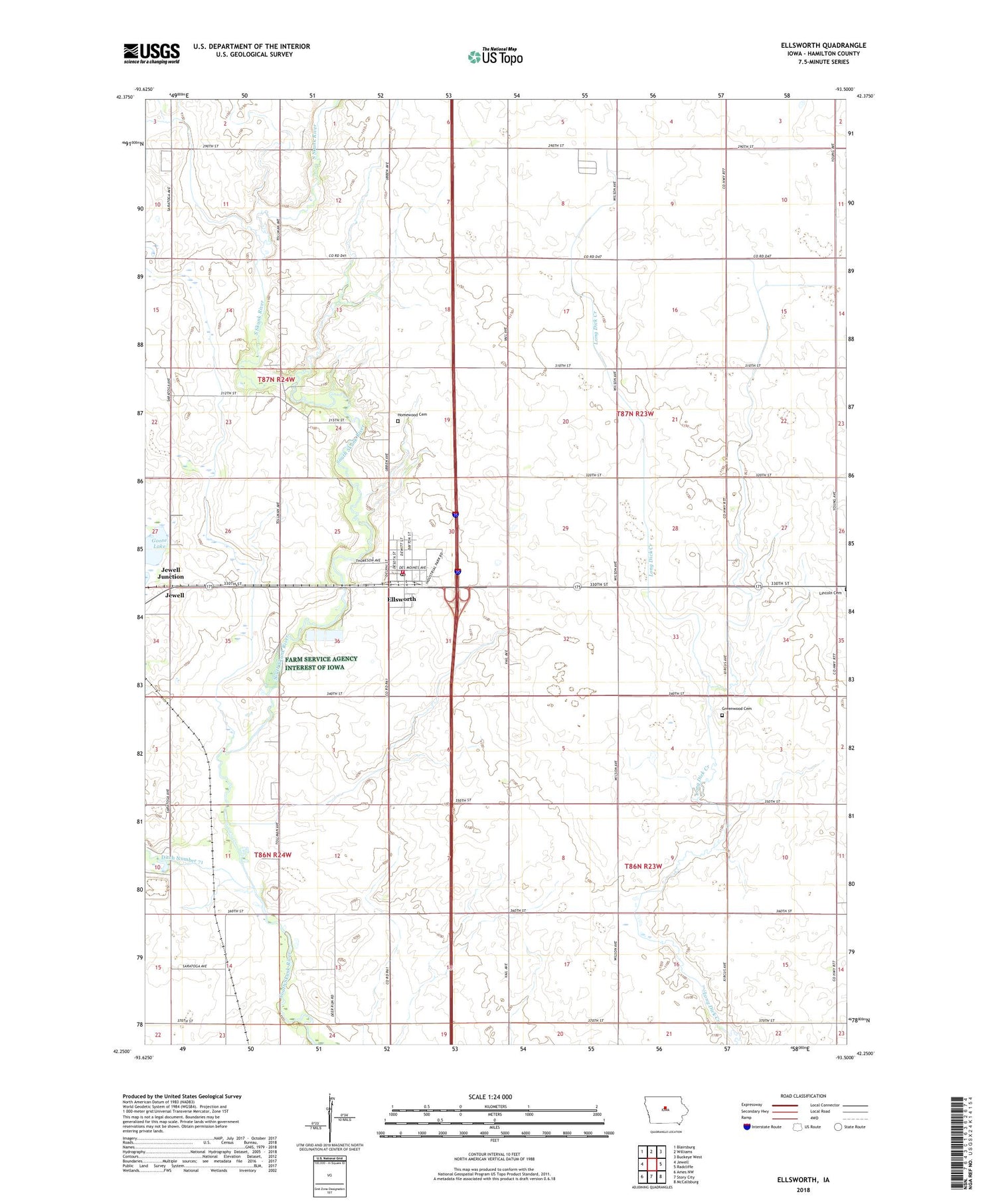 Ellsworth Iowa US Topo Map Image