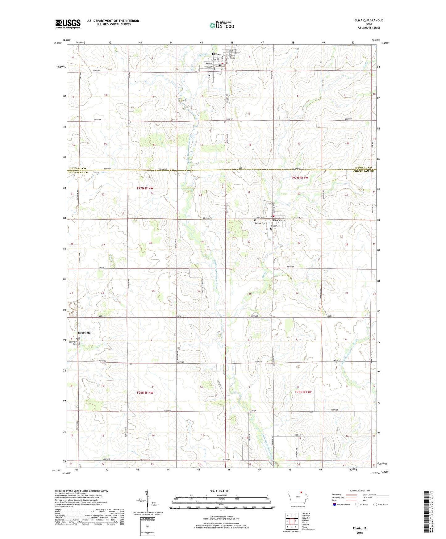 Elma Iowa US Topo Map Image