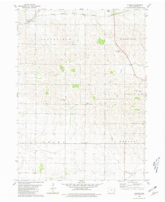 Classic USGS Elwood Iowa 7.5'x7.5' Topo Map Image