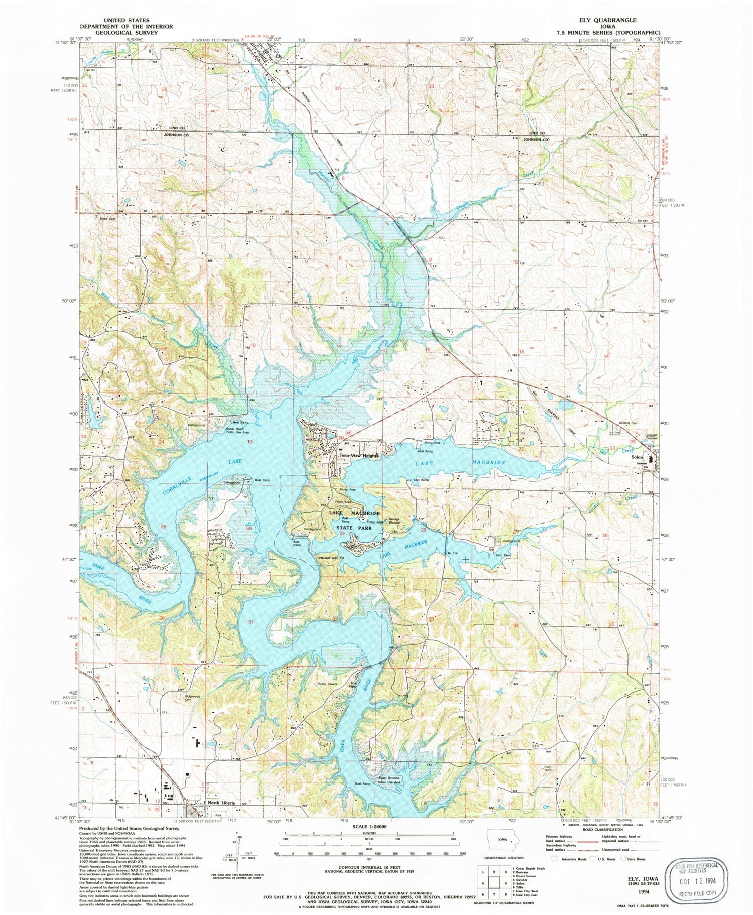 Classic USGS Ely Iowa 7.5'x7.5' Topo Map Image