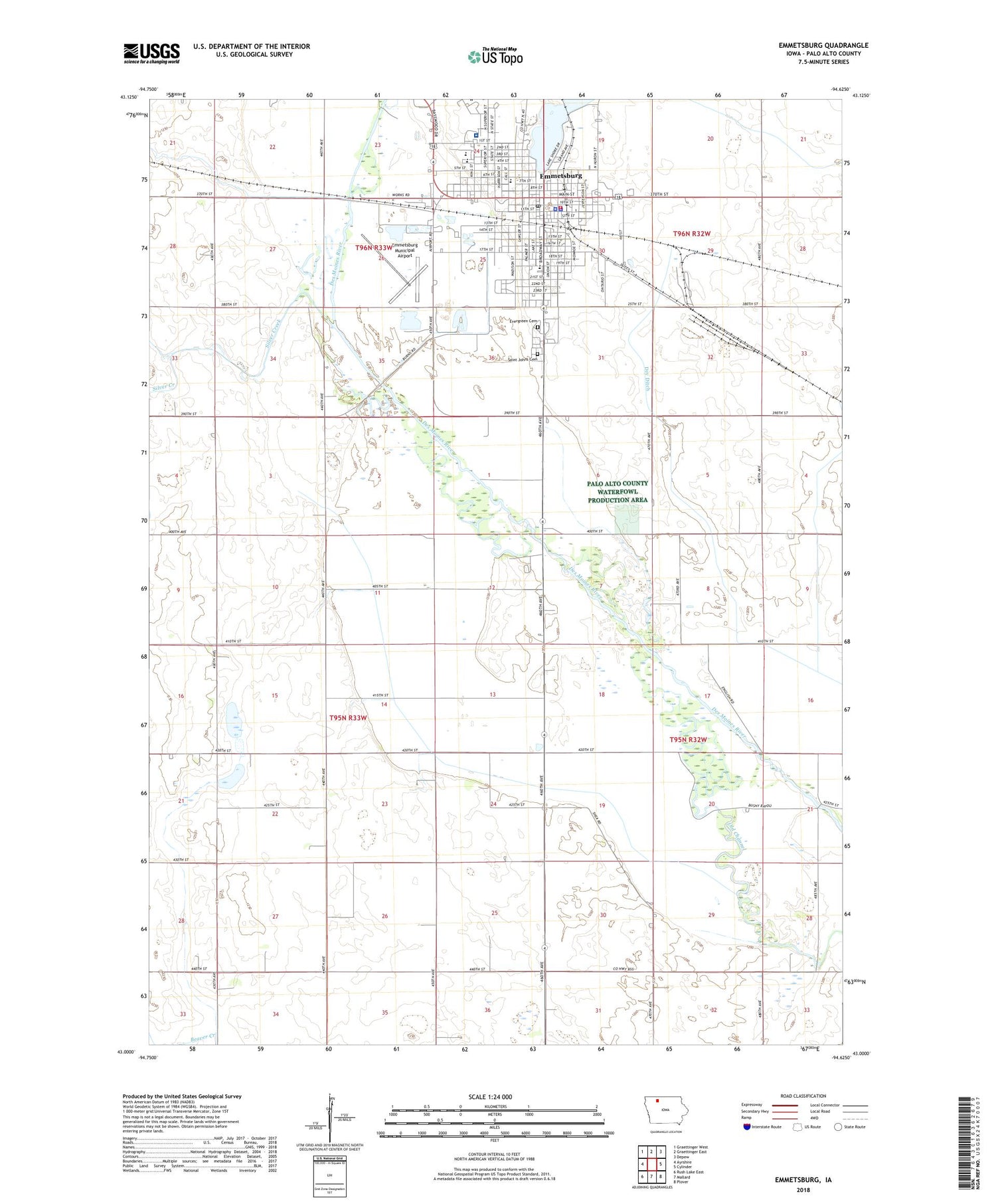 Emmetsburg Iowa US Topo Map Image