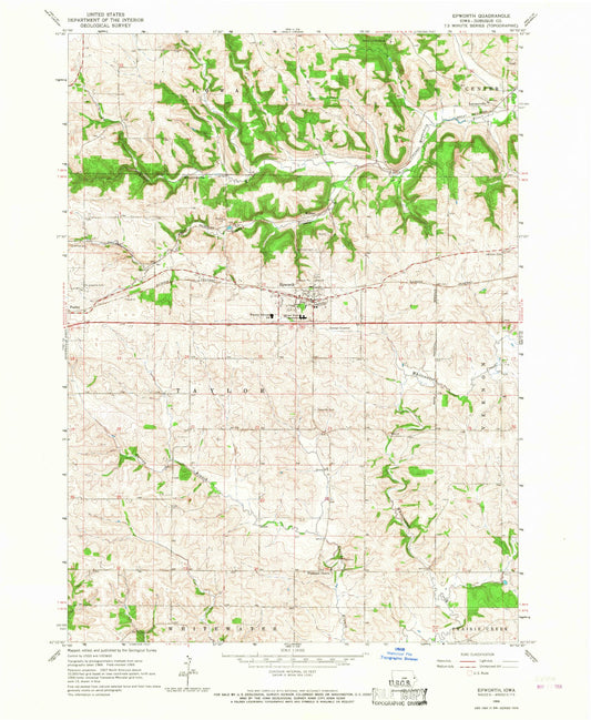Classic USGS Epworth Iowa 7.5'x7.5' Topo Map Image