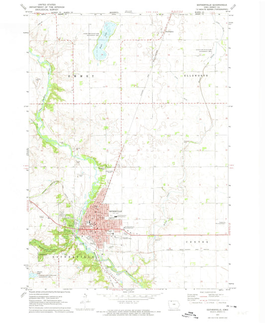 Classic USGS Estherville Iowa 7.5'x7.5' Topo Map Image