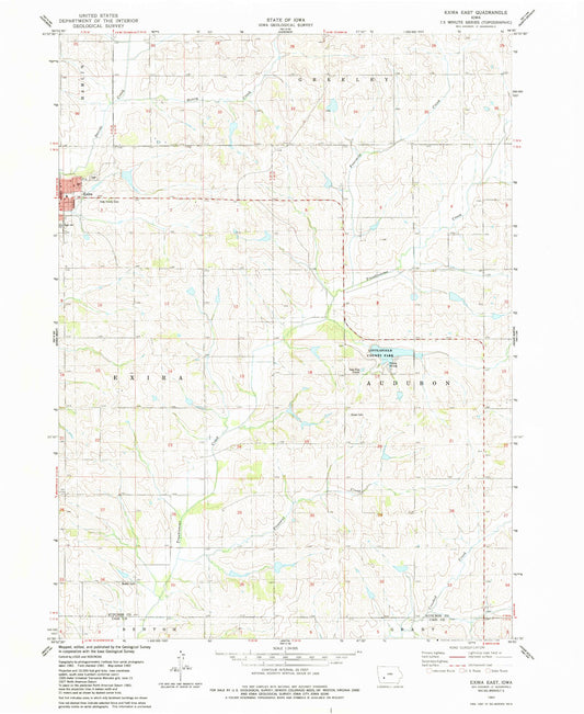 Classic USGS Exira East Iowa 7.5'x7.5' Topo Map Image