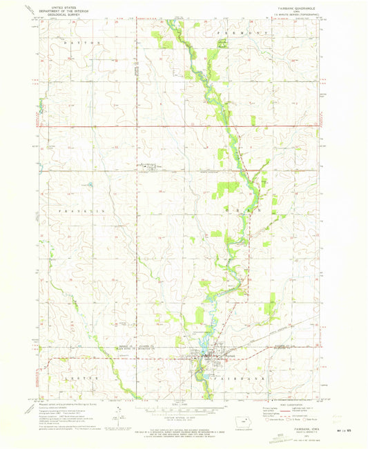 Classic USGS Fairbank Iowa 7.5'x7.5' Topo Map Image