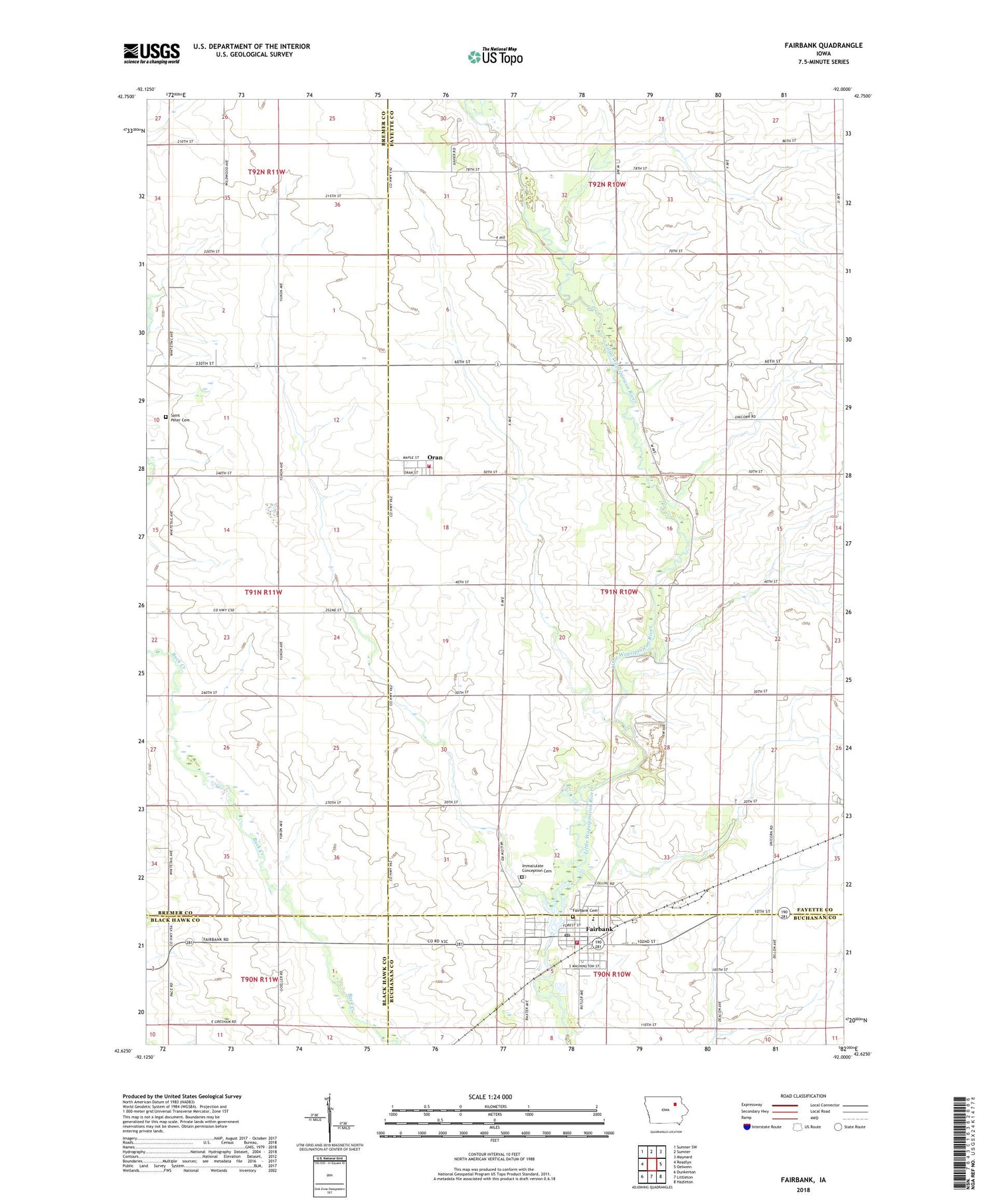 Fairbank Iowa US Topo Map Image