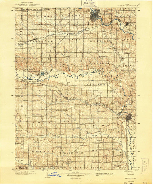 Historic 1903 Fairfax Iowa 30'x30' Topo Map Image
