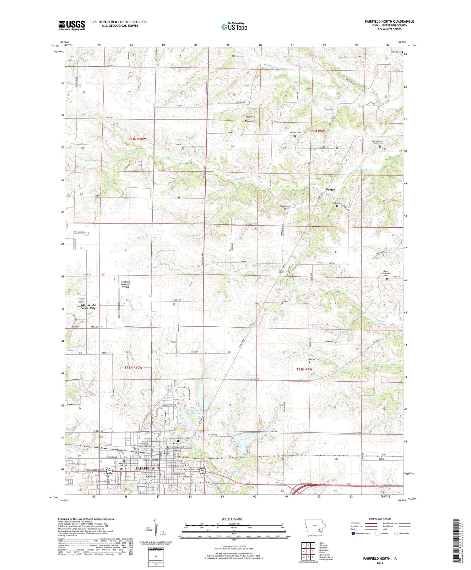 Fairfield North Iowa US Topo Map Image