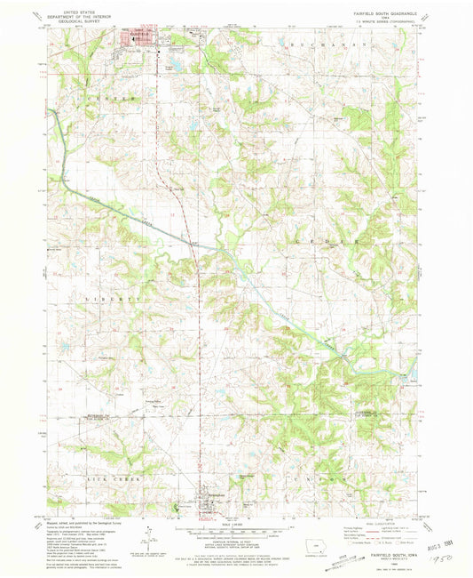 Classic USGS Fairfield South Iowa 7.5'x7.5' Topo Map Image