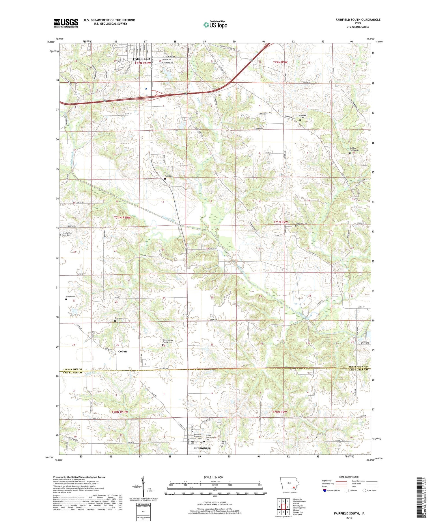 Fairfield South Iowa US Topo Map Image