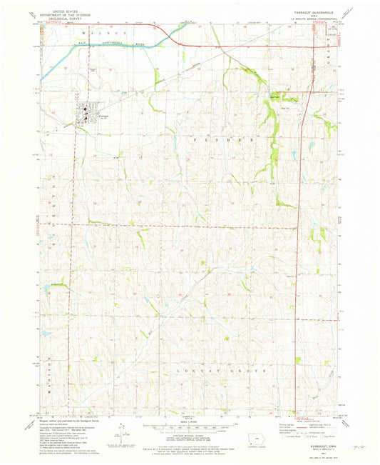 Classic USGS Farragut Iowa 7.5'x7.5' Topo Map Image
