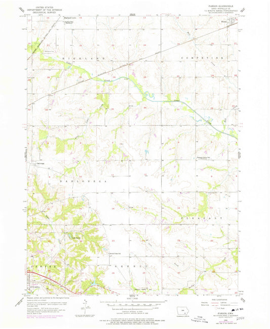 Classic USGS Farson Iowa 7.5'x7.5' Topo Map Image