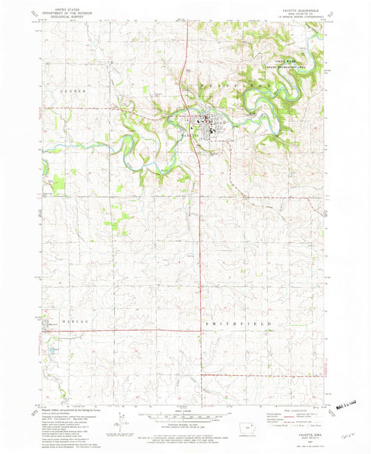 Classic USGS Fayette Iowa 7.5'x7.5' Topo Map Image