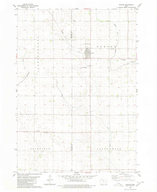 Classic USGS Fenton Iowa 7.5'x7.5' Topo Map Image
