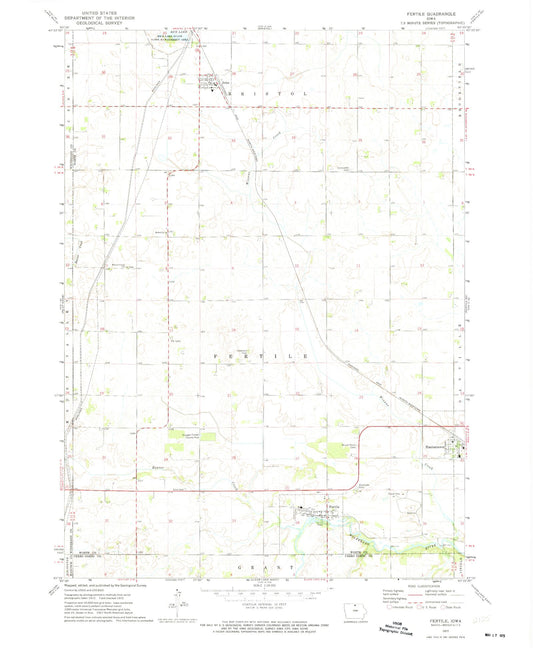 Classic USGS Fertile Iowa 7.5'x7.5' Topo Map Image