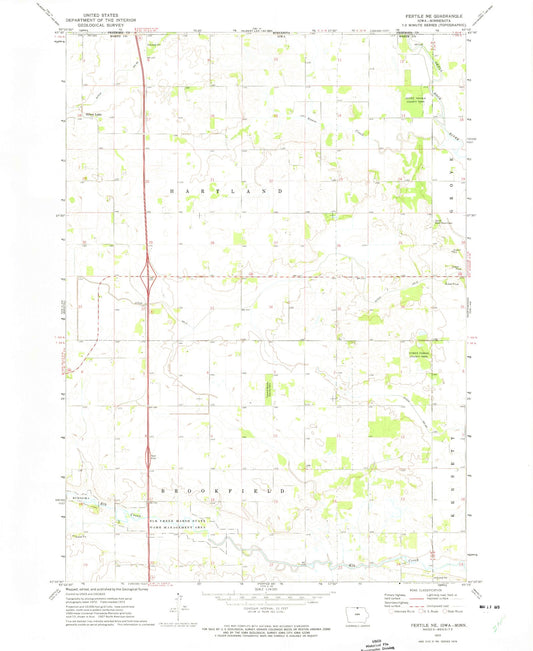 Classic USGS Fertile NE Iowa 7.5'x7.5' Topo Map Image